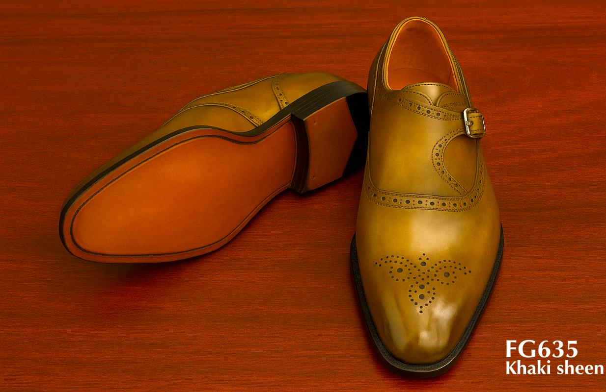 FG635-Chaussure-monkstrap-brogue-cuir-khaki-satiné